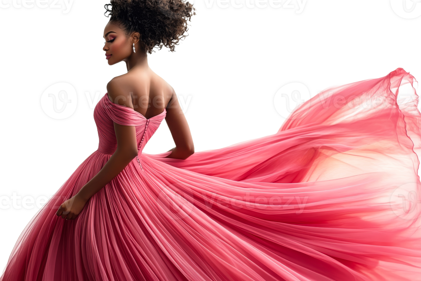 Elegant woman in pink dress, transparent background png