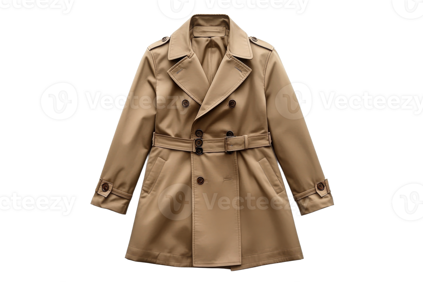Stylish beige trench coat with a classic design png