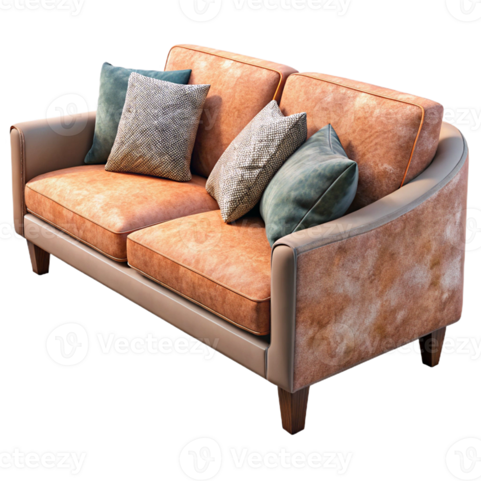 impressive creative Modern Sofa with Cushions Side View Isolated authentic png