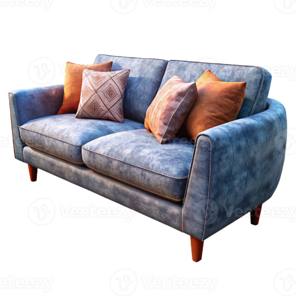 serene abstract Modern Sofa with Pillows Side View Isolated genuine png
