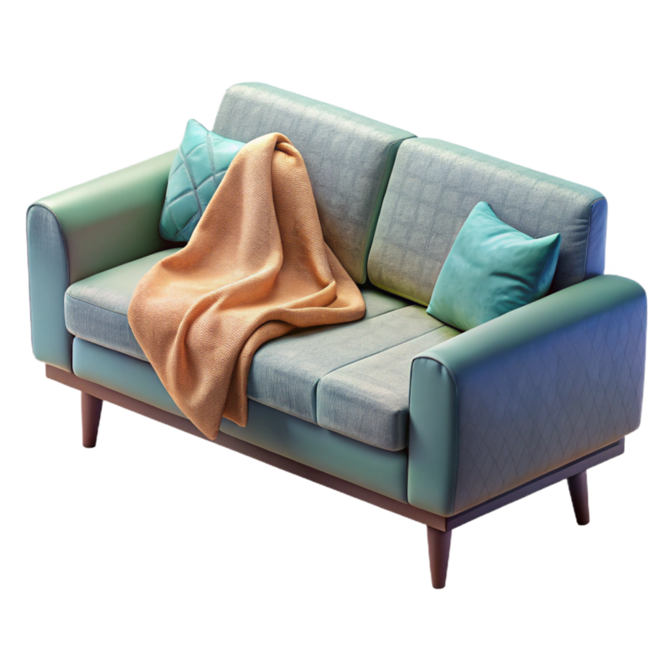 magnificent modern Modern Sofa with Throw Blanket Side View Isolated high quality png