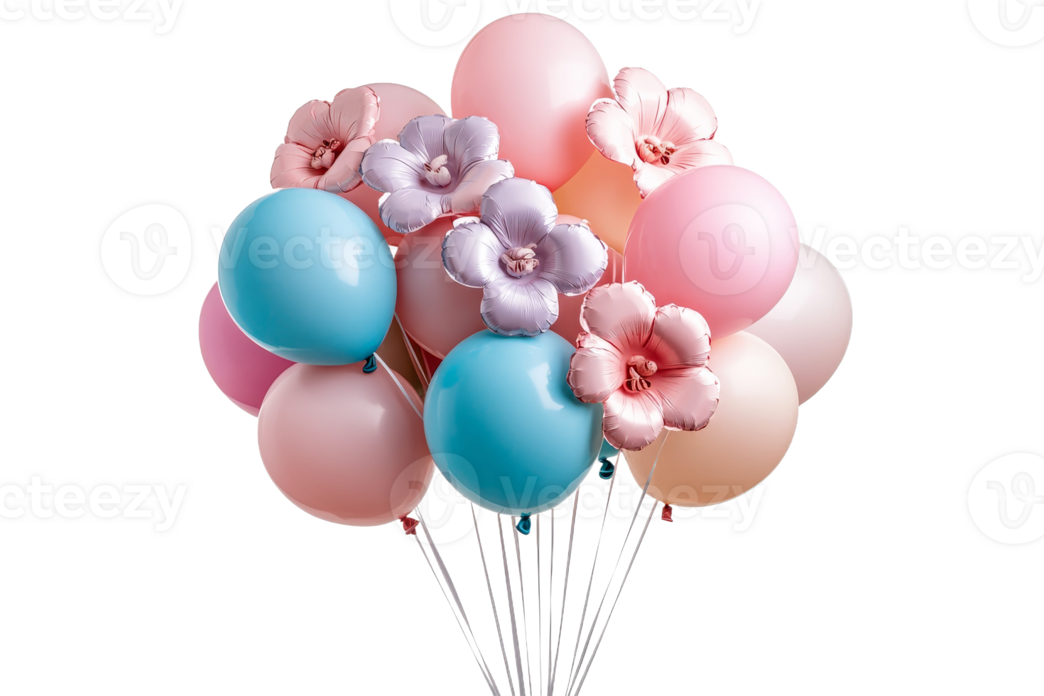 Colorful balloons with floral accents for celebration png