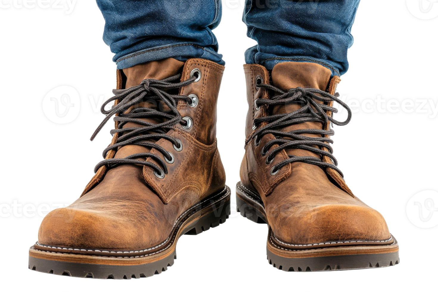 Quality brown boots worn in a casual outdoor setting png