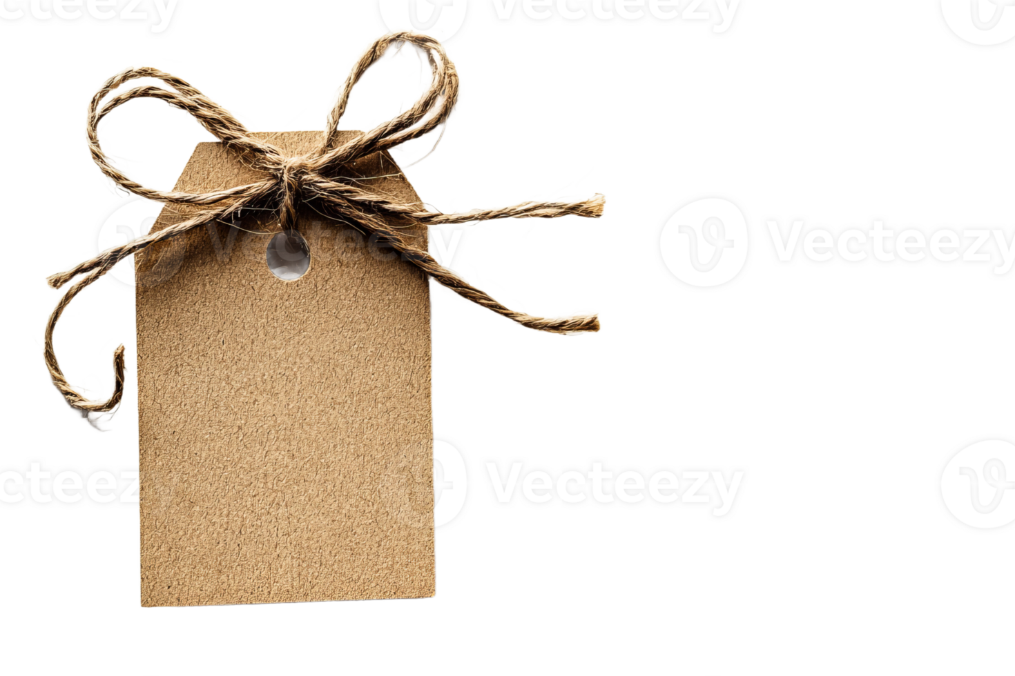 Brown craft tag with string on a transparent background png