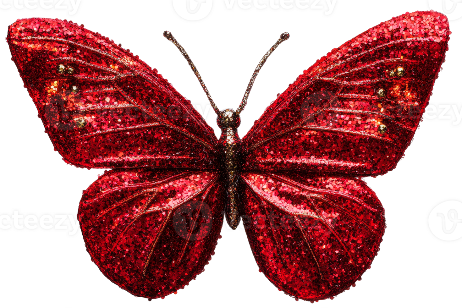 Red sparkling butterfly with intricate design and glitter png