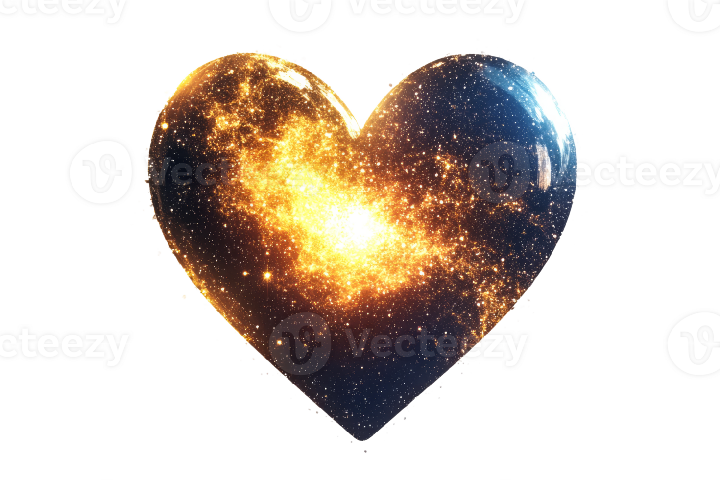 Heart shape filled with glowing stars and galaxies png