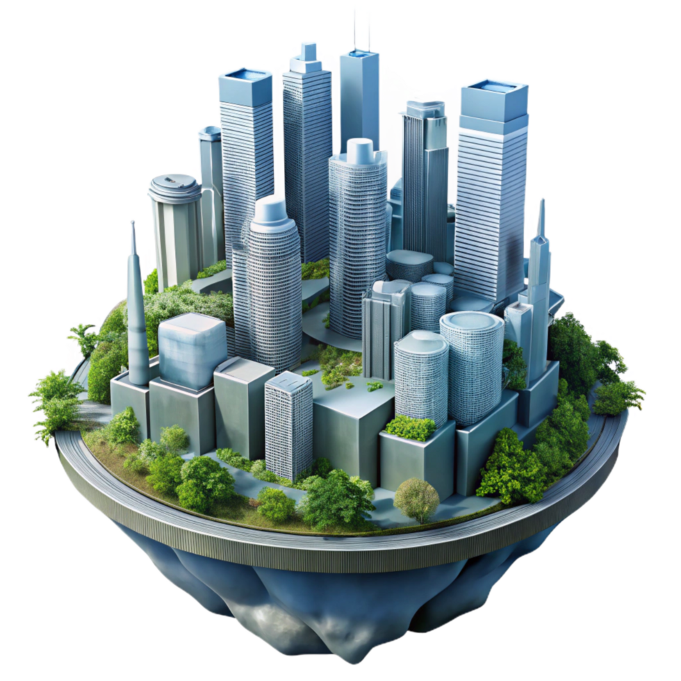 extraordinary modern Modern Vertical City with Sky Gardens Isolated authentic png