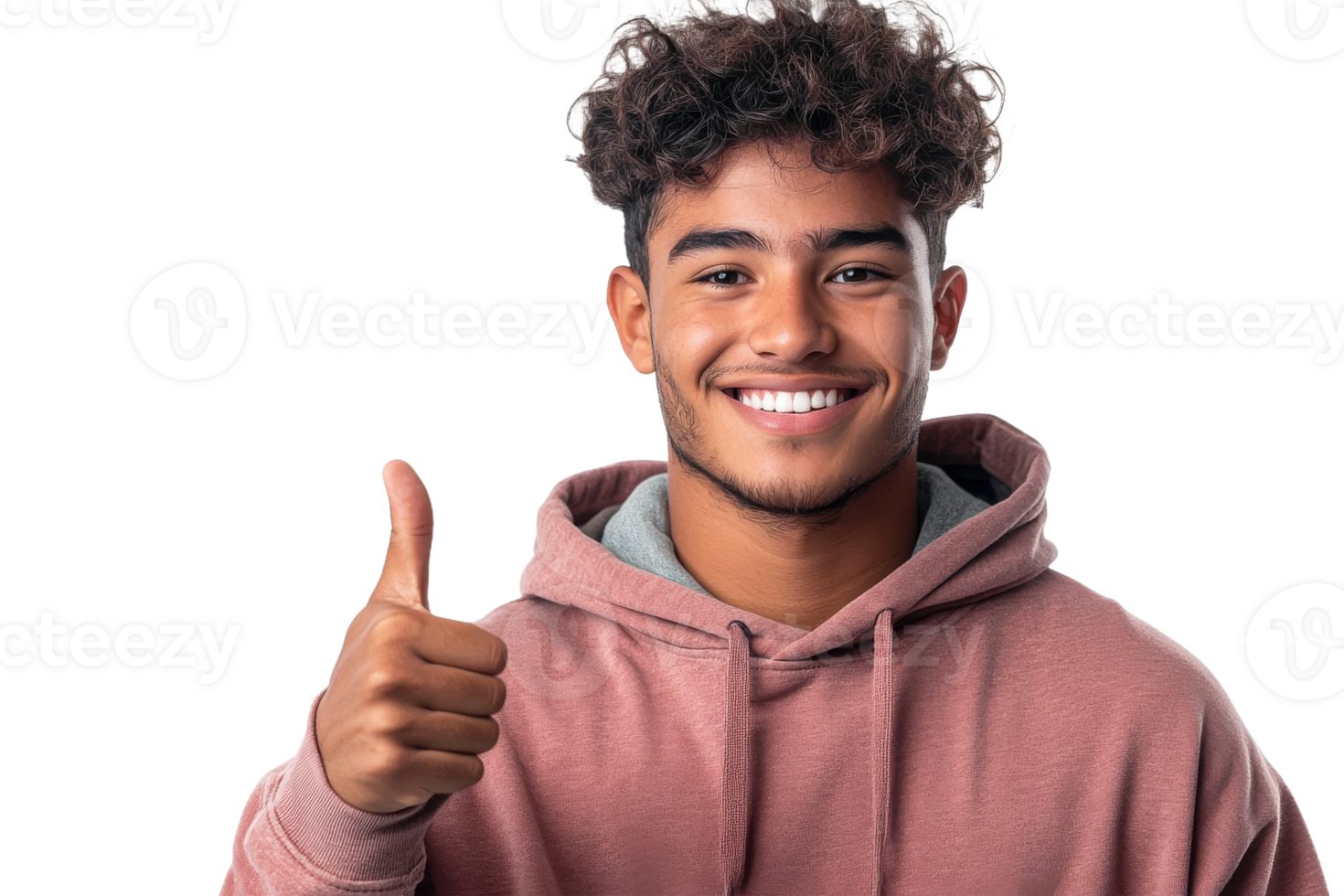Smiling young man giving thumbs up with casual style png