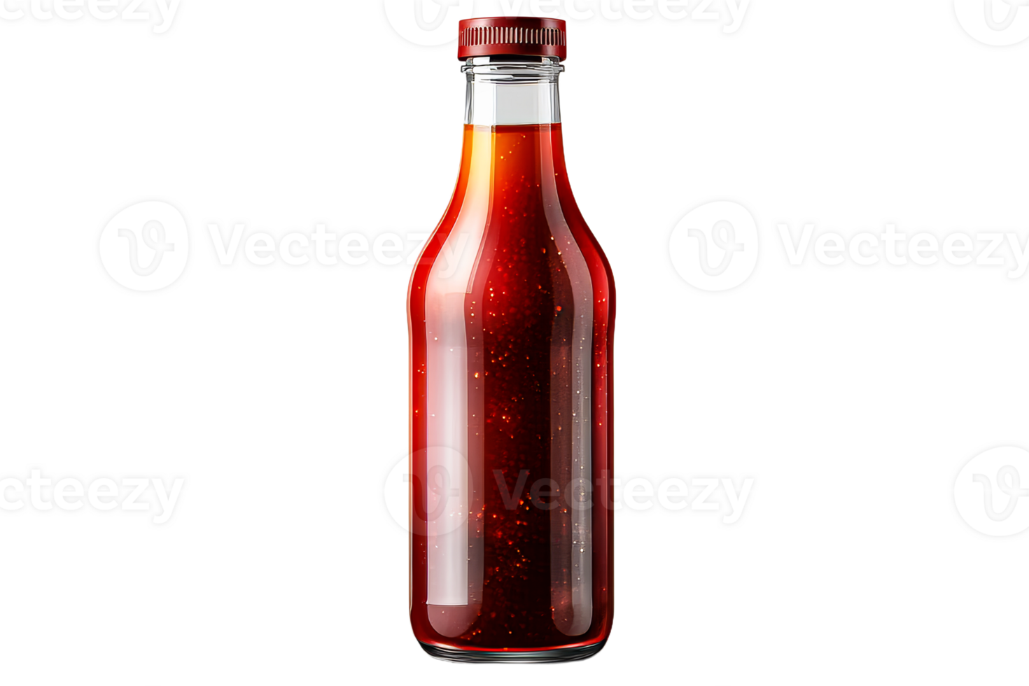 Glass bottle filled with red sauce on transparent background png