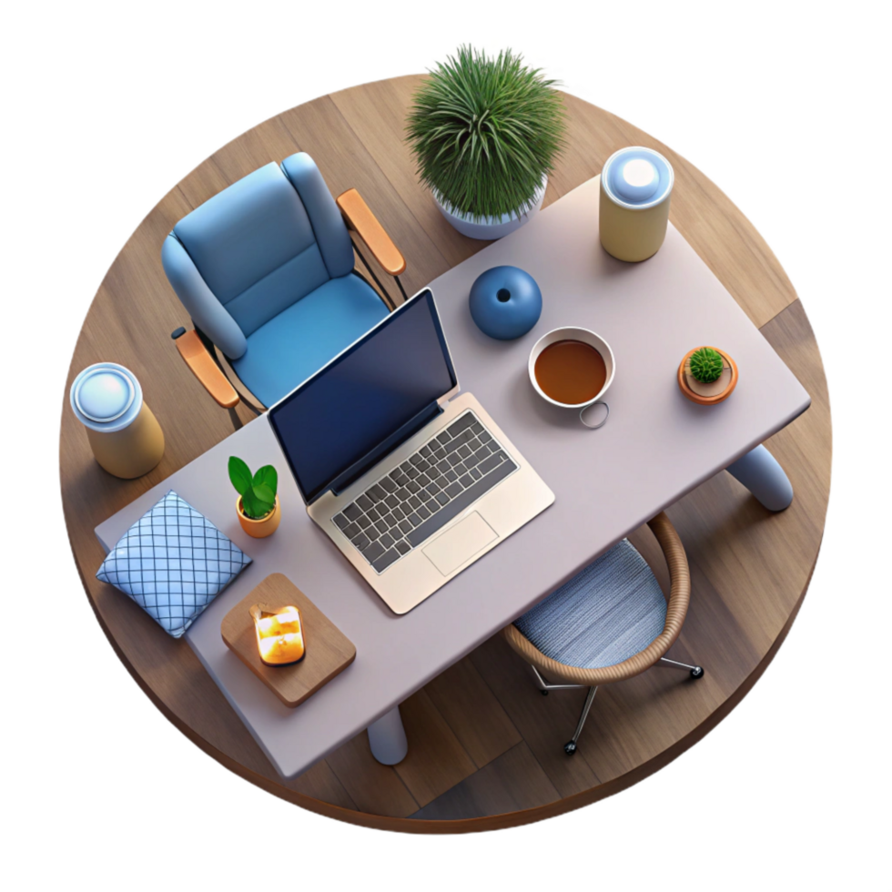 elegant contemporary Modern Workspace Setup Top View Transparent Background genuine png