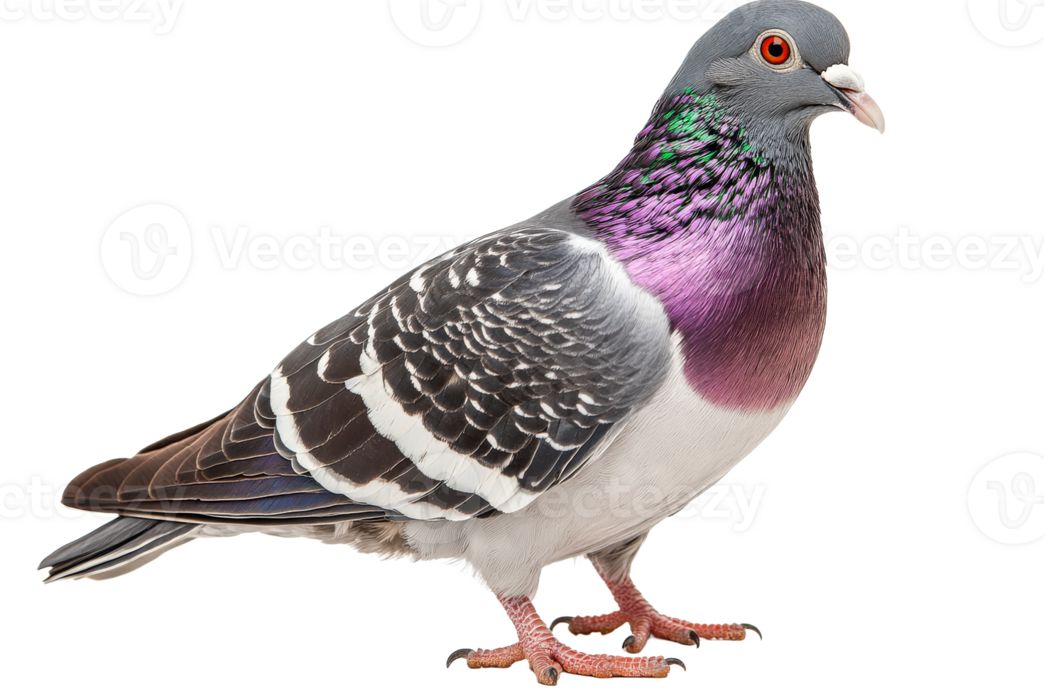 Colorful pigeon standing on transparent background png