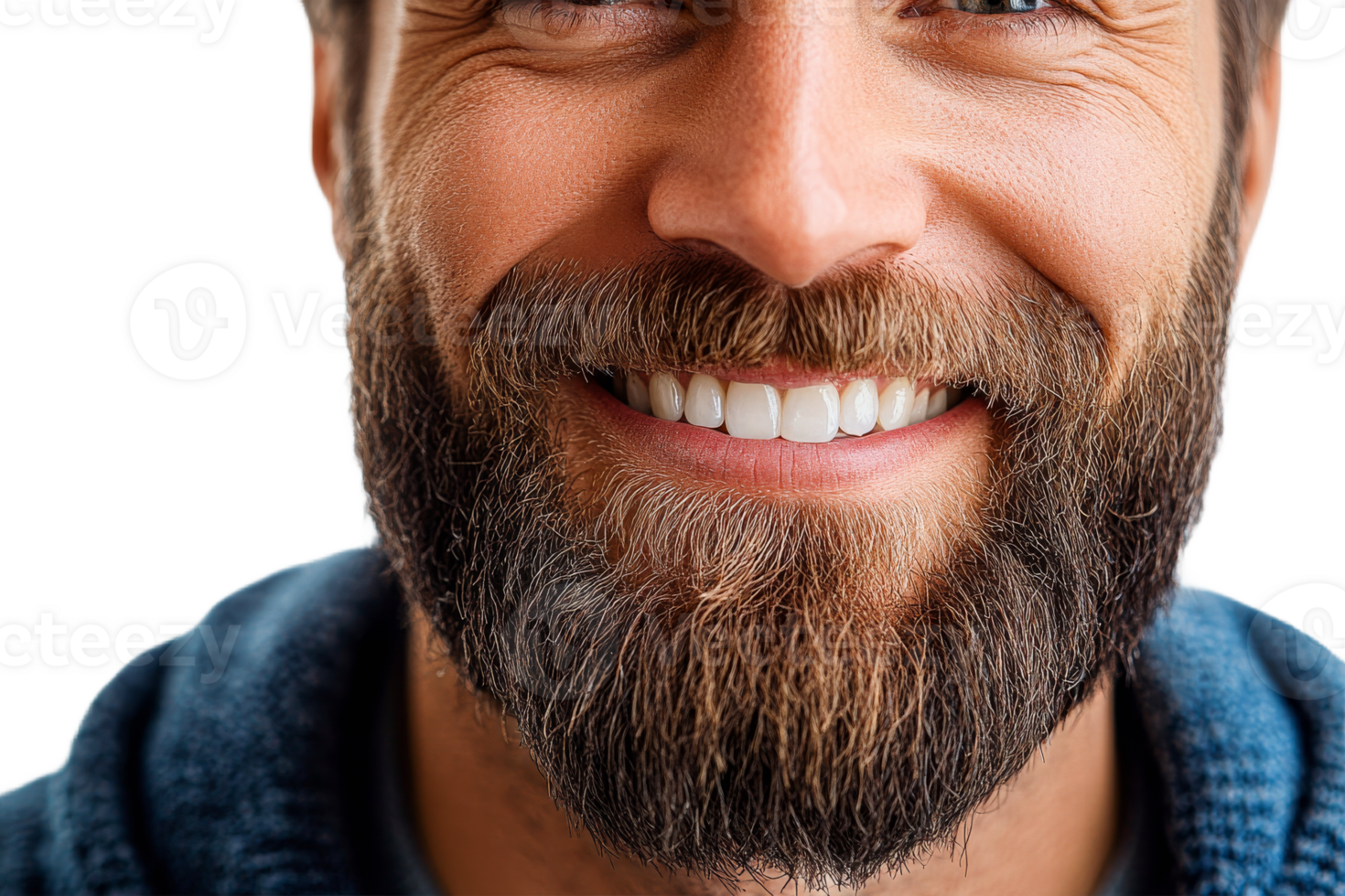 Smiling man with a full beard and bright teeth png