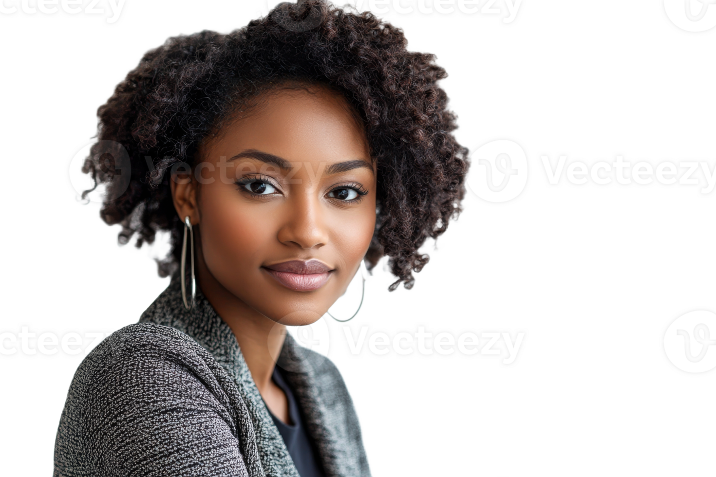 Portrait of a woman with curly hair in a casual setting png