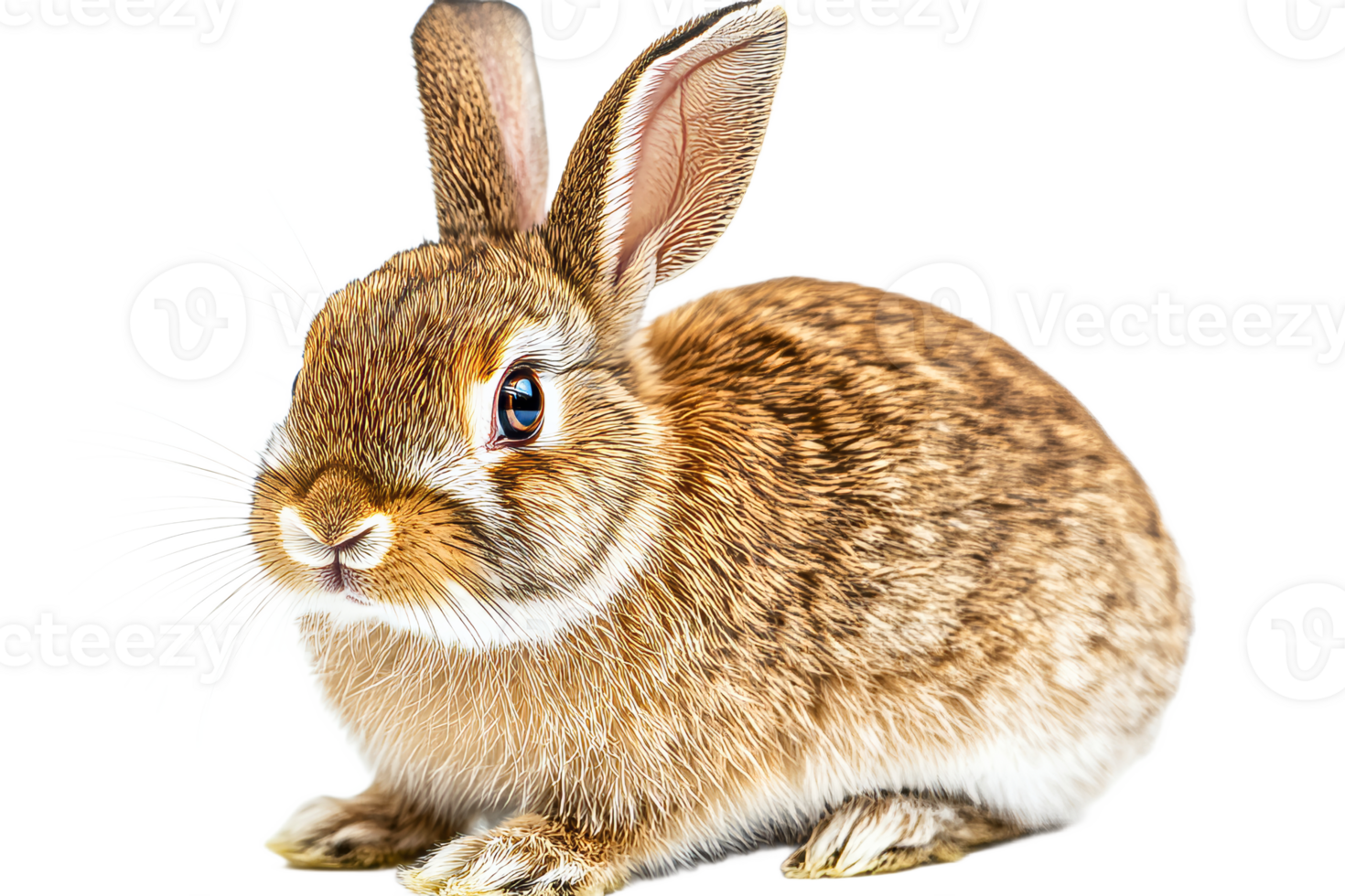 Brown rabbit with big ears and fluffy fur sitting calmly png