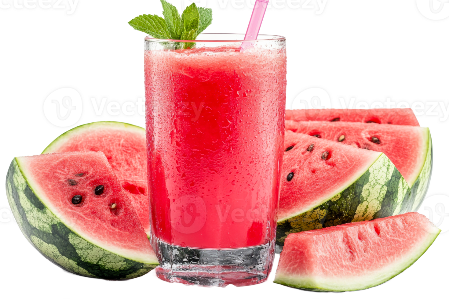 Watermelon drink with slices on clear background png