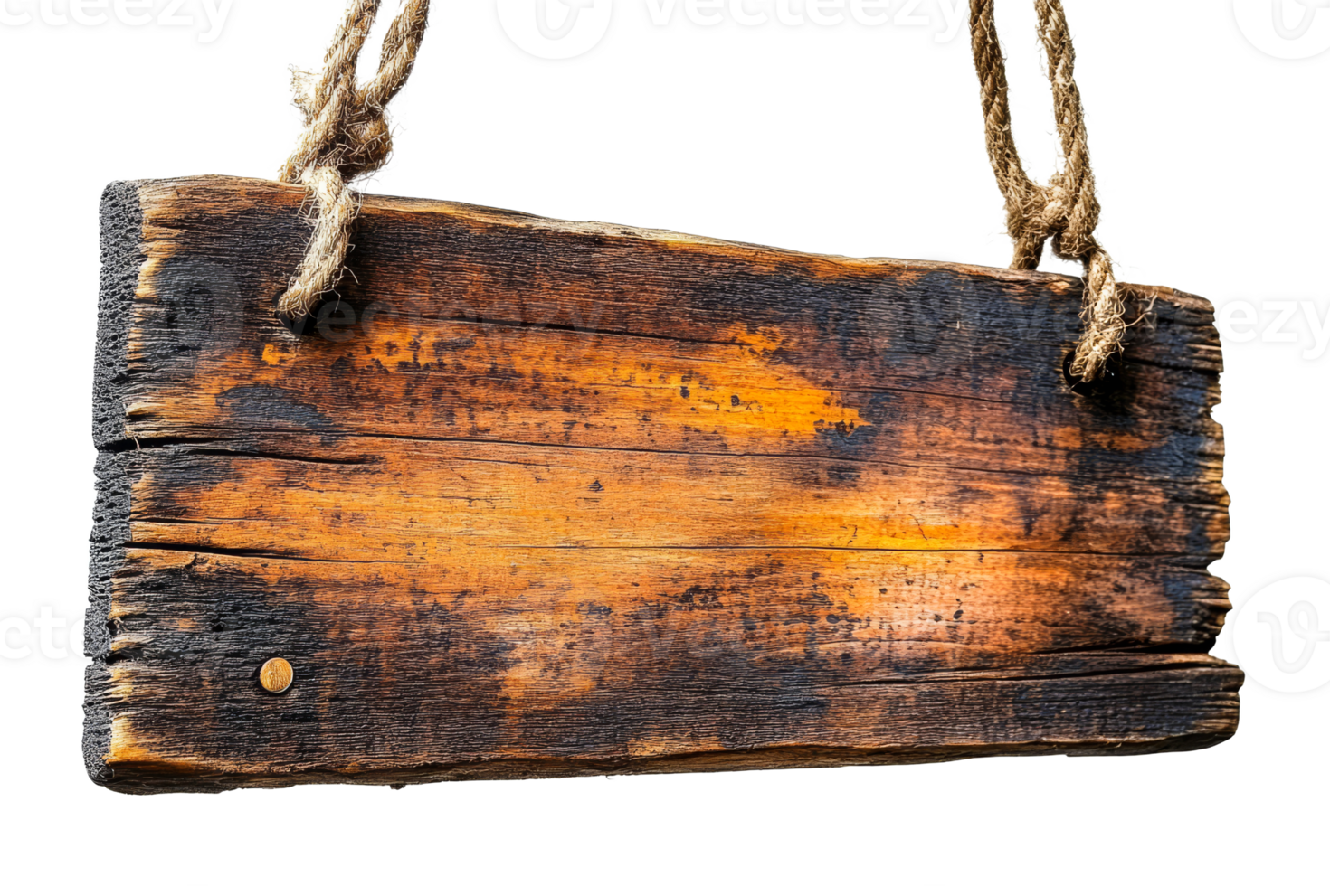A weathered wooden sign is suspended by two rough ropes png