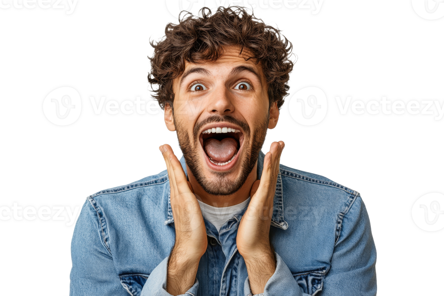 Excited young man expressing joy and surprise png