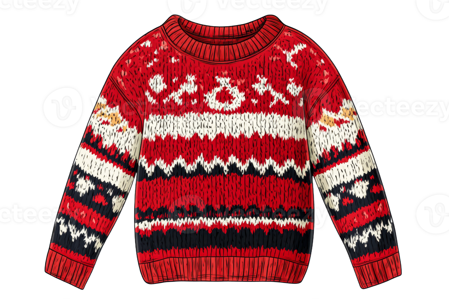 Cozy red sweater with festive patterns for winter wear png