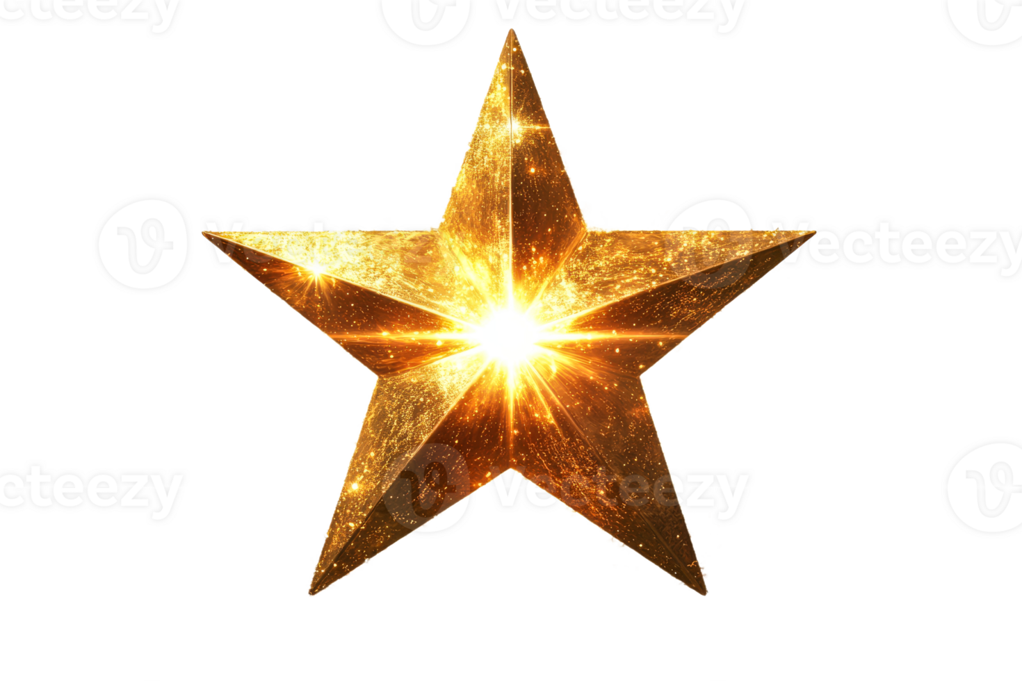 Shining gold star with radiant light effect png
