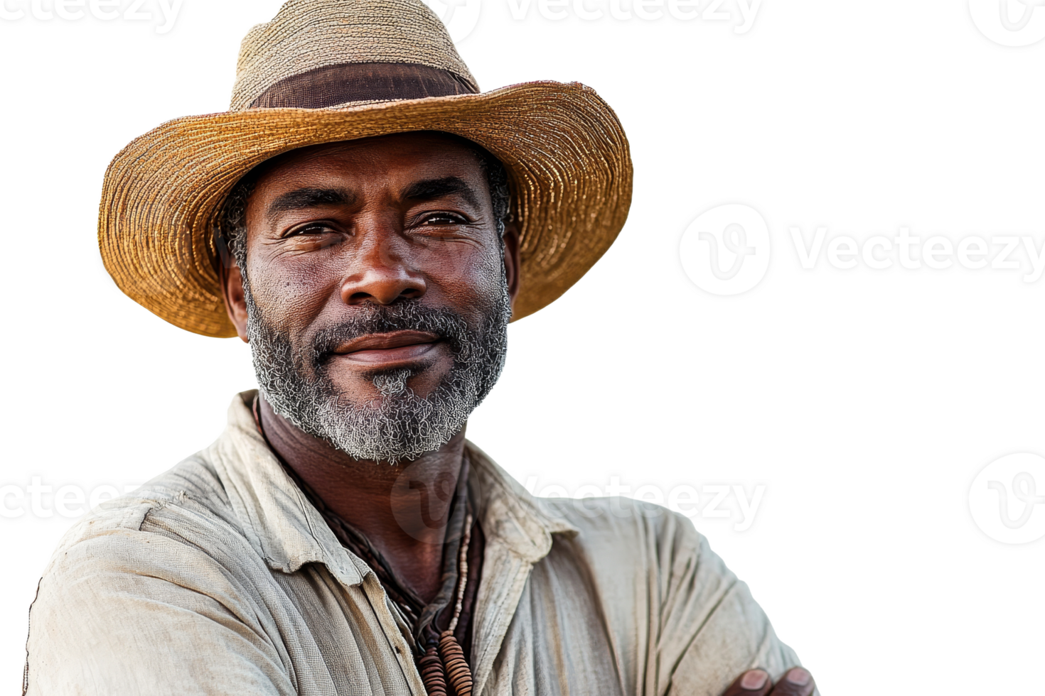 Man with a straw hat and beard smiling outdoors png