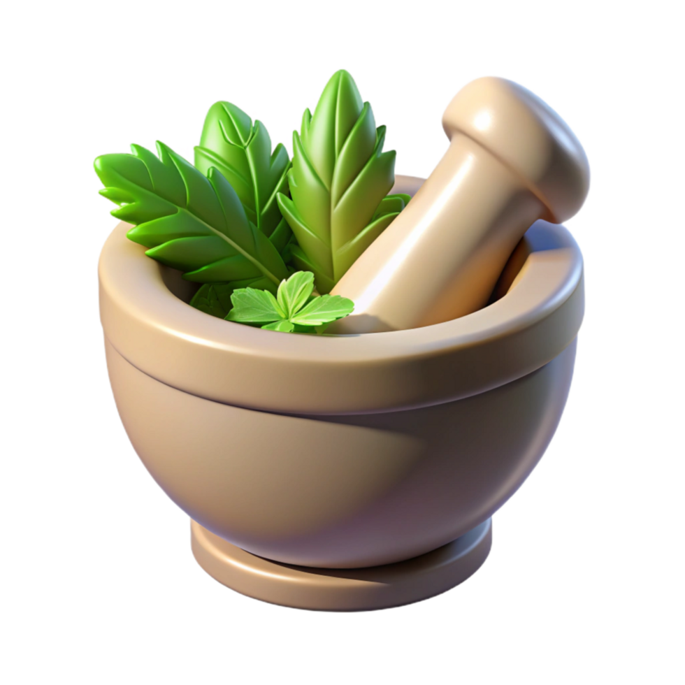 vibrant modern Mortar and Pestle with Herbs Cutout high quality png