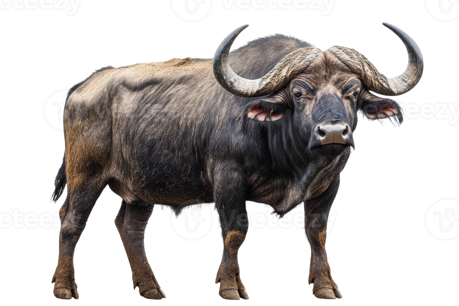 African buffalo standing still on a transparent background png