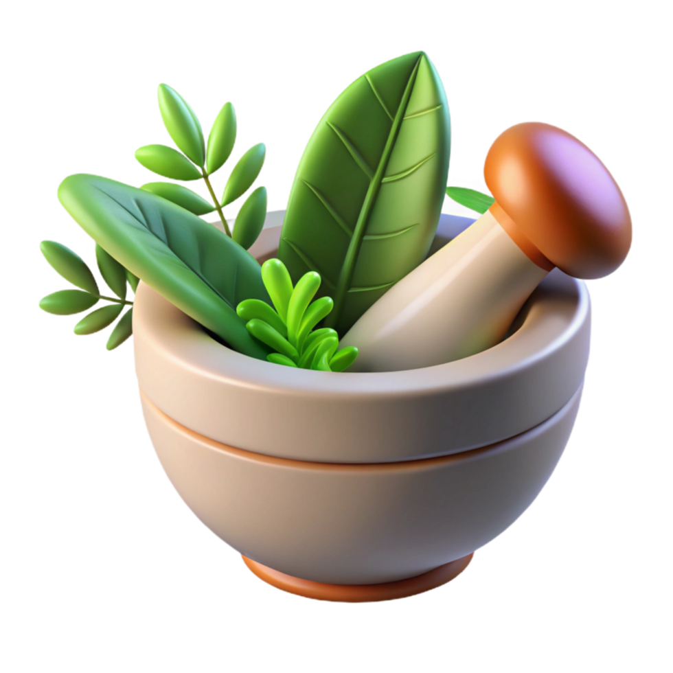 extraordinary artistic Mortar and Pestle with Herbs Cutout high resolution png