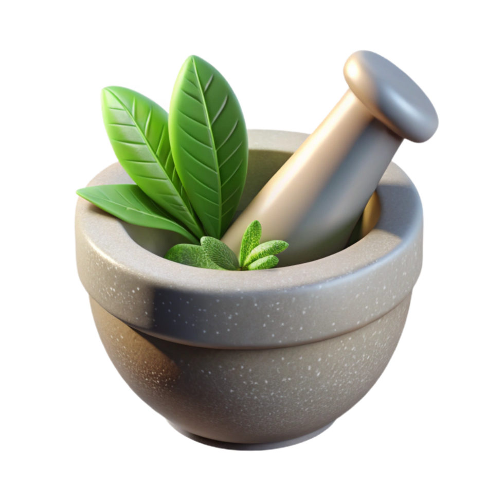 impressive rustic Mortar and Pestle with Herbs Cutout professional png