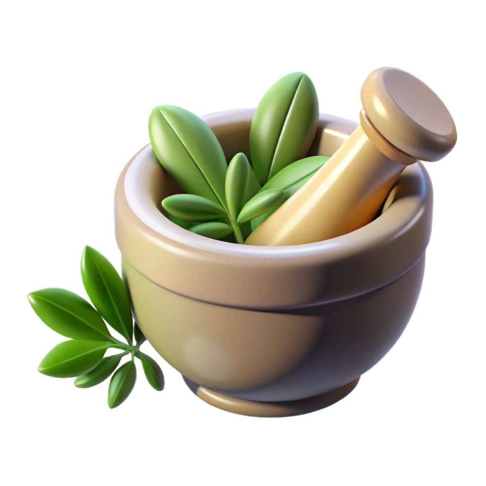 dramatic artistic Mortar and Pestle with Herbs Cutout premium png
