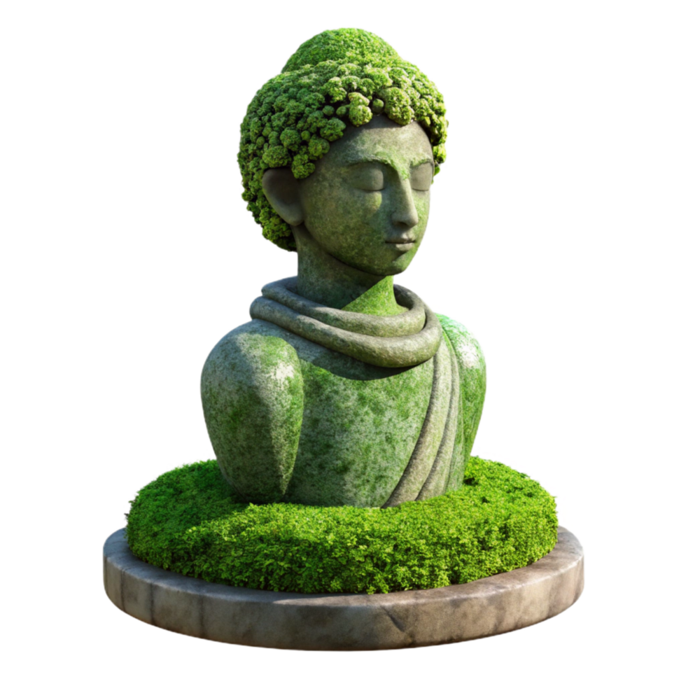 serene classic Moss Covered Statue in Urban Park Cutout Isolated Element genuine png