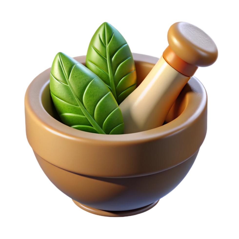 dramatic minimalist Mortar and Pestle with Herbs Cutout png