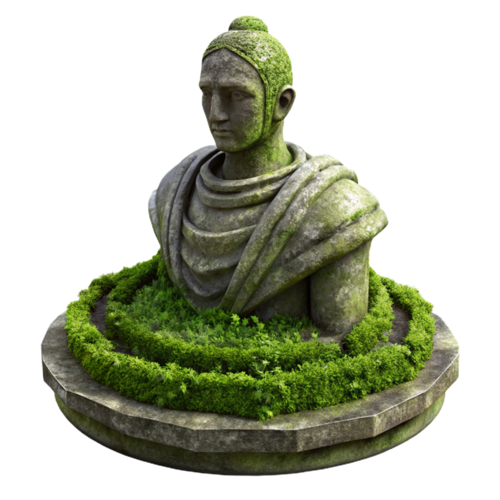 extraordinary minimalist Moss Covered Statue in Urban Park Cutout Isolated Element png