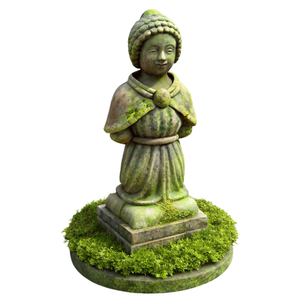 serene artistic Moss Covered Statue in Urban Park Cutout Isolated Element authentic png