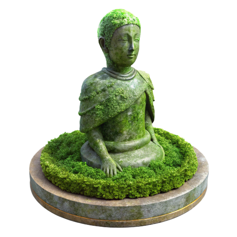 serene rustic Moss Covered Statue in Urban Park Cutout Isolated Element detailed png