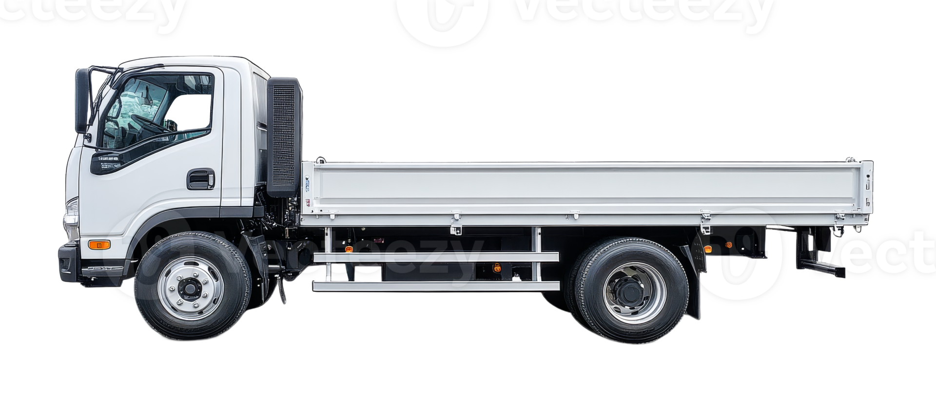 White flatbed truck on transparent background png