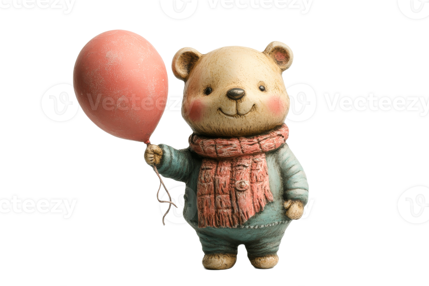 Cute bear holding a pink balloon on transparent background png