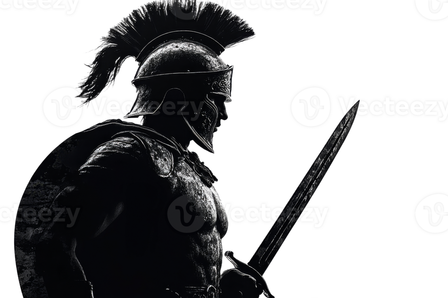 Warrior silhouette with sword, transparent bg png