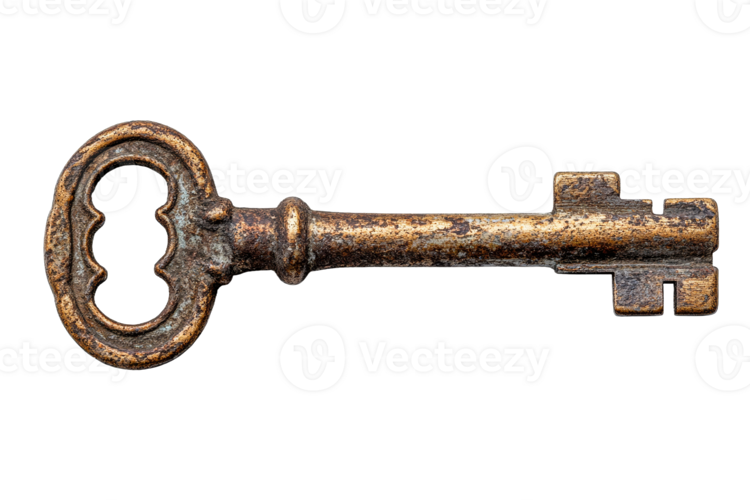 Vintage key with ornate design and aged finish png