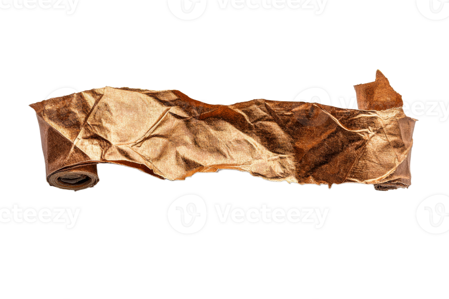 Crumpled copper paper with transparent background png