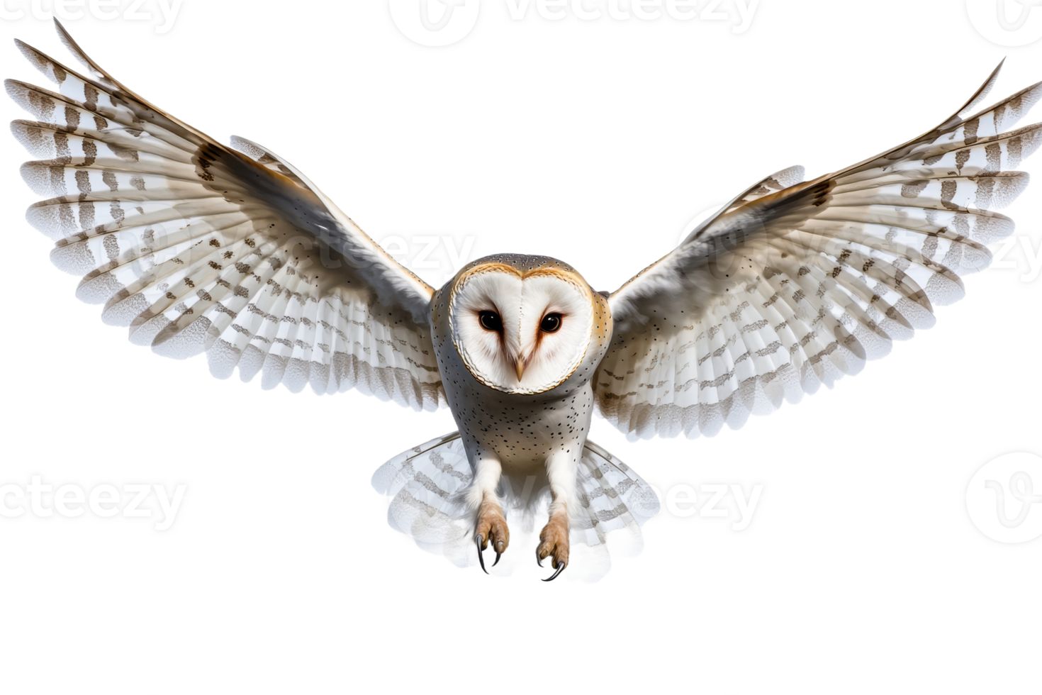 Barn owl in flight with wings fully spread png