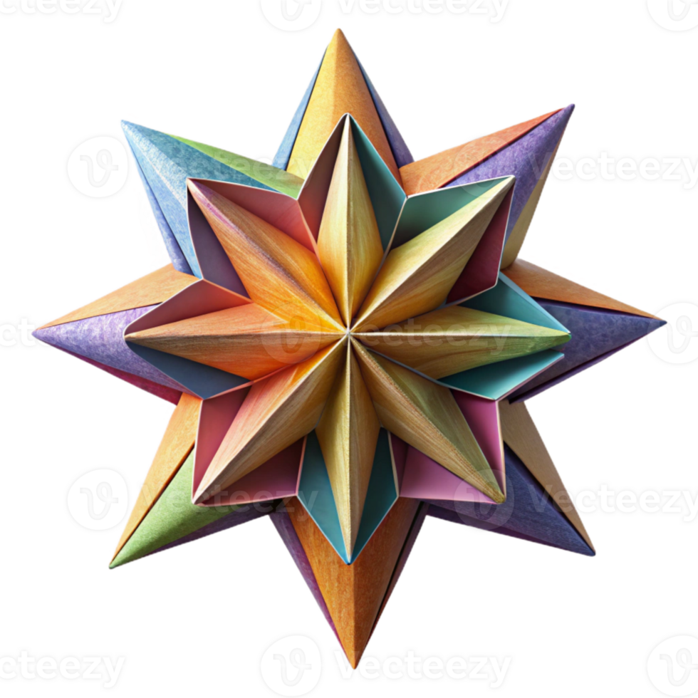 impressive abstract Multicolored Paper Star Cutout with Layered Design Transparent png