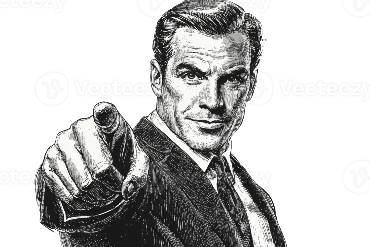 Confident man in suit pointing forward with authority png