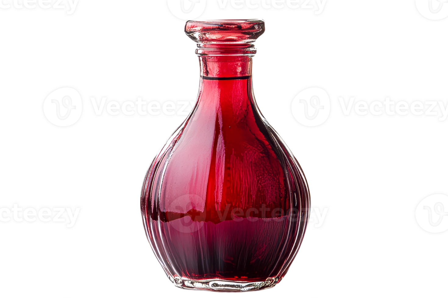 Unique glass bottle filled with deep red liquid png