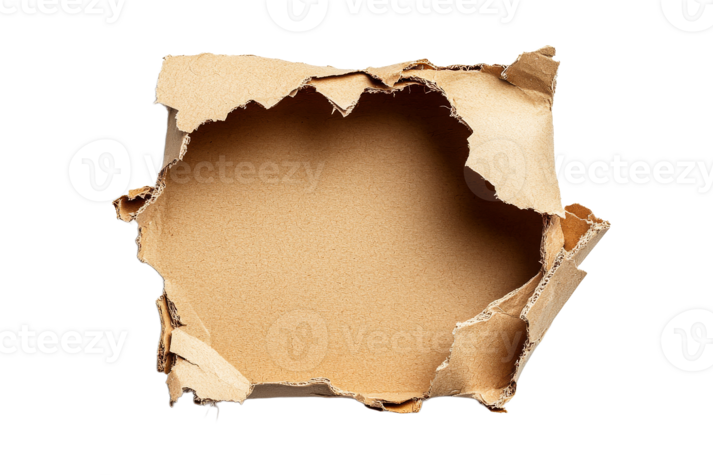 Torn cardboard box with a hole revealing the inside png