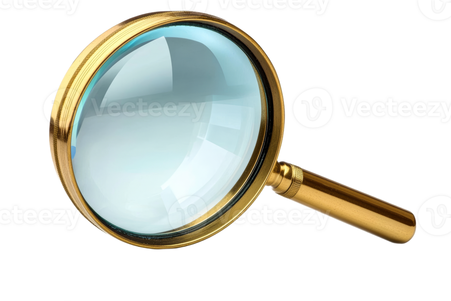 Magnifying glass with golden frame on transparent background png