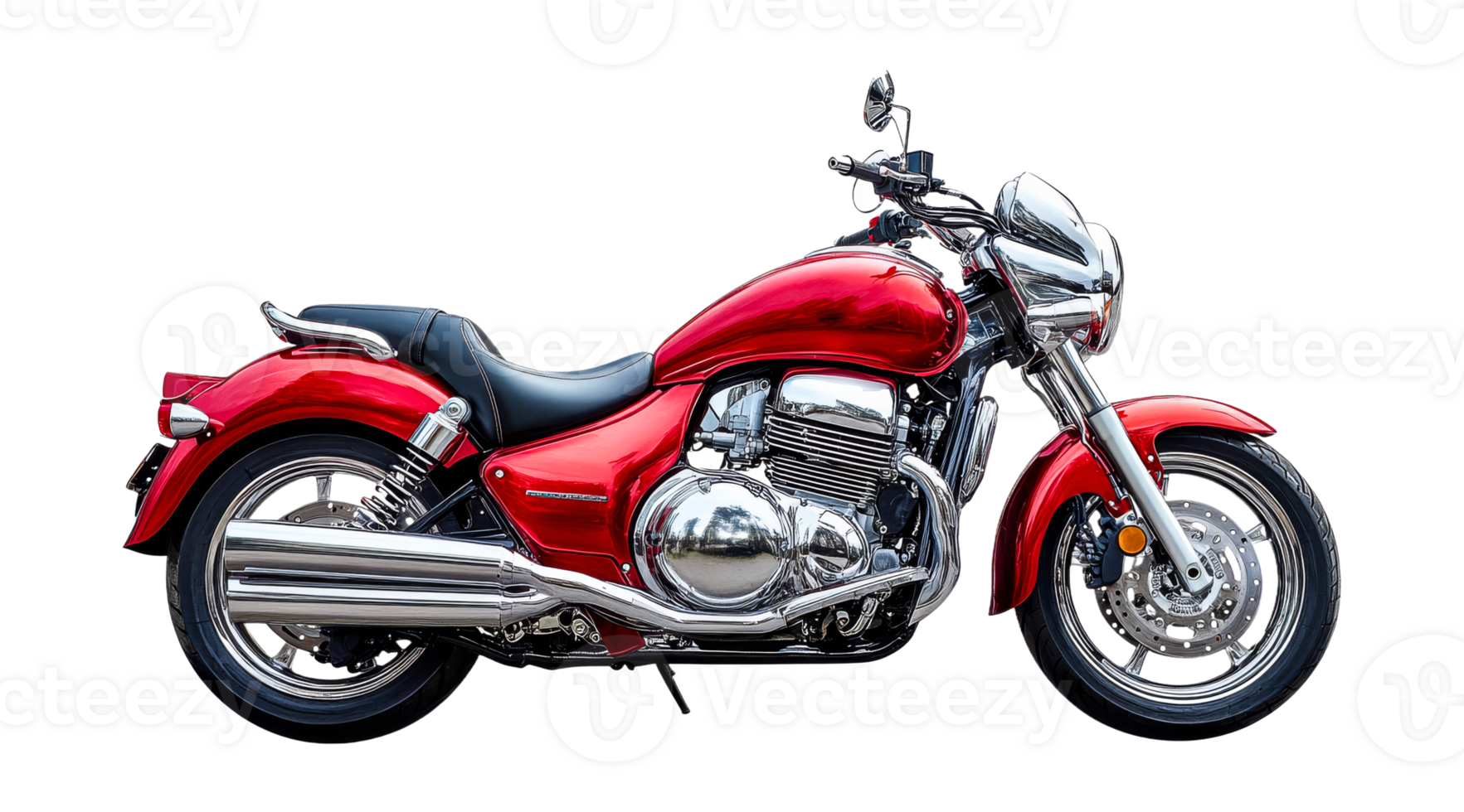 Sleek red motorcycle with chrome accents on display png