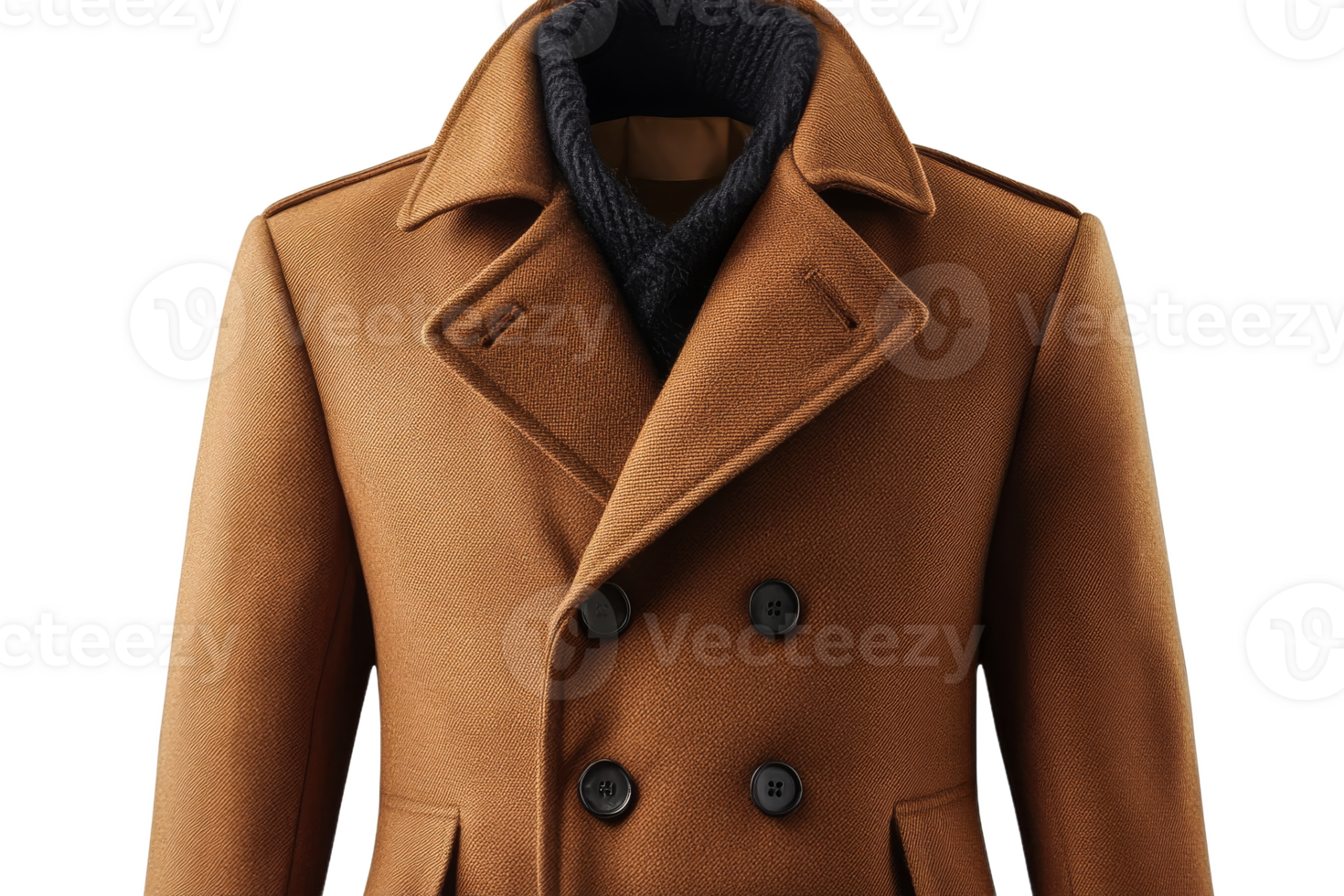 Stylish brown peacoat with double buttons for winter wear png