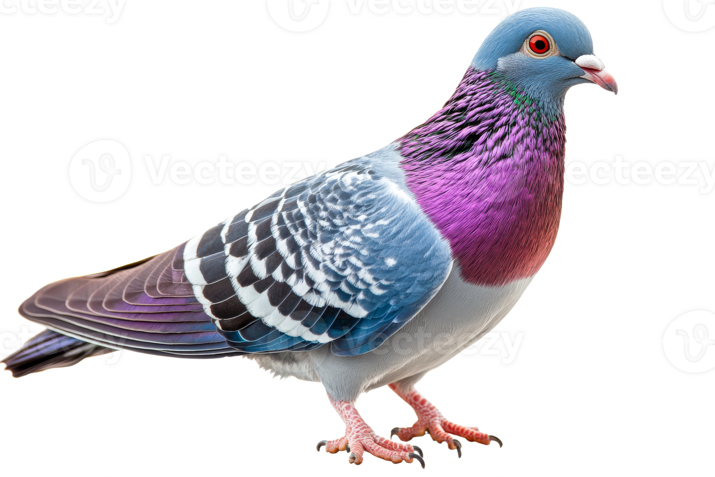 Colorful pigeon standing on a transparent background png