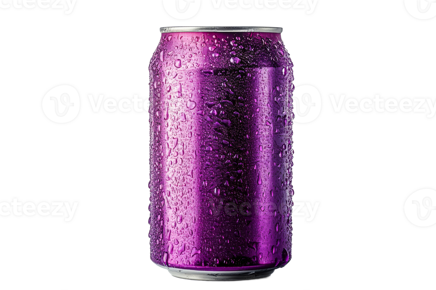 Bright purple can with droplets on transparent background png