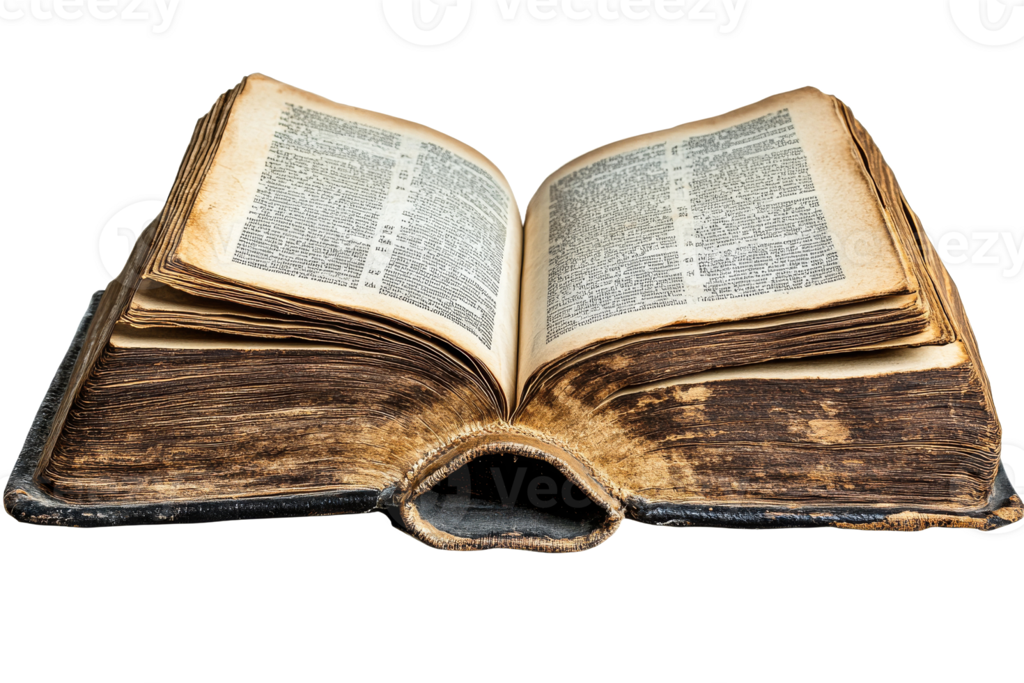 Open old book with worn pages resting on a flat surface png